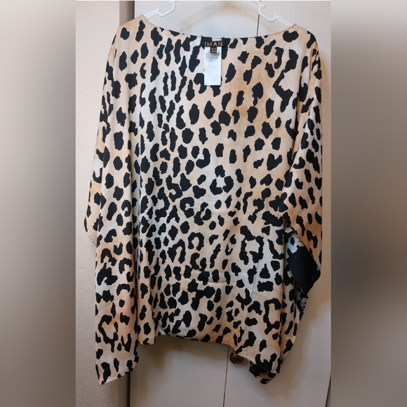 Iman Reversible Floral Animal Print Boxy Blouse Flowy Tunic Size XL Poncho Top - Picture 9 of 9